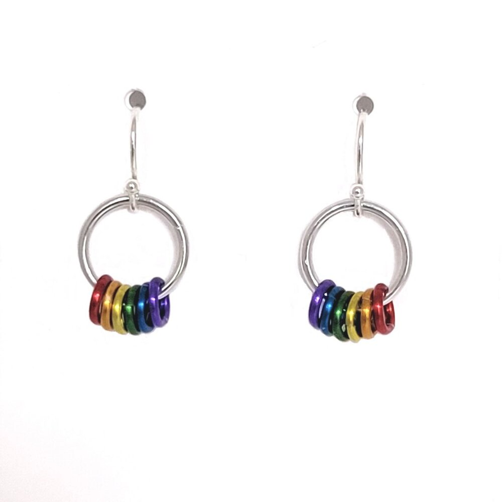 Rainbow Pride Earrings Silver Ear Wires Dangle Drop Earrings LGBTQ+ Chainmail